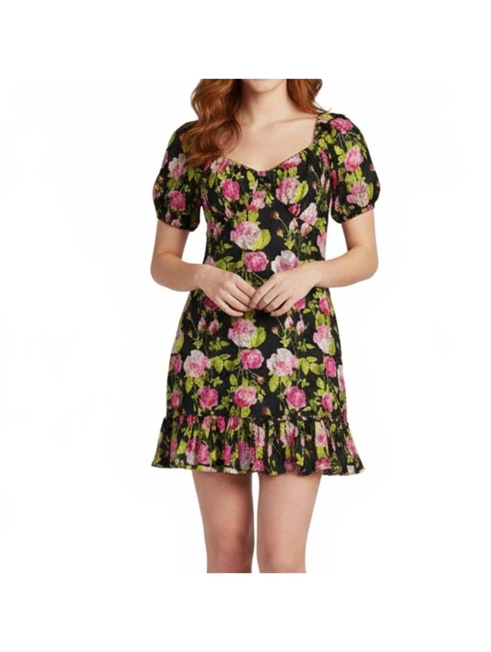 Betsey Johnson Floral Lace Mini Dress Black Square Neck S